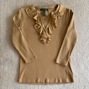 Lauren Ralph Lauren Ruffle V-Neck Long Sleeve Top in Mustard